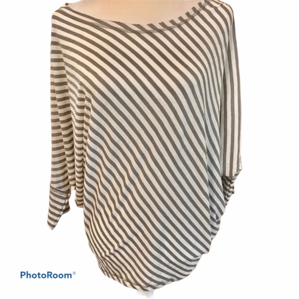 The Boutique Gray White Stripe Dolman Sleeve Top S